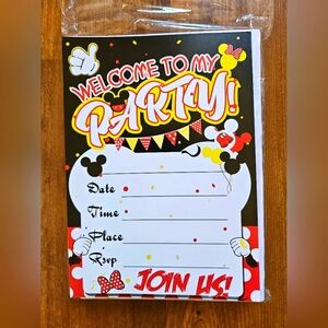 .New! Mickey Mouse Party Invitations 24 Count - Black, Red, Yellow